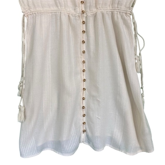RIPCURL Dune Dress L White Boho Beach Cover Up Cotton Button Front Tassel Resort - Picture 7 of 13